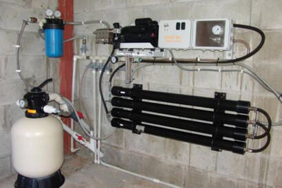 ECHOTec Land-Based Watermaker with Membrane Housings ECHOTec land-based watermaker with multiple reverse osmosis membrane housings